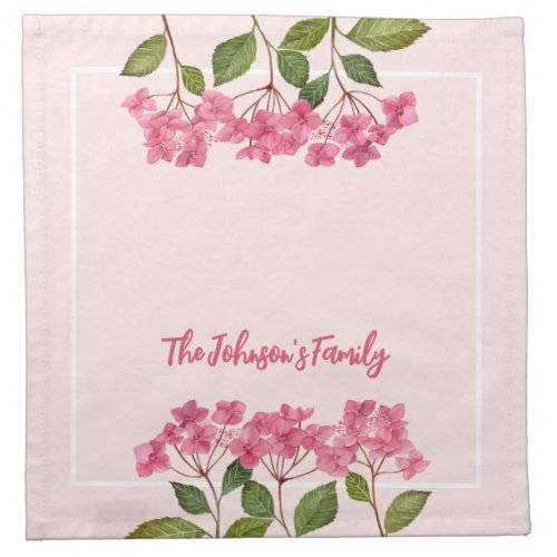 Watercolor Pink Hydrangea Lacecaps Illustration Cloth Napkin