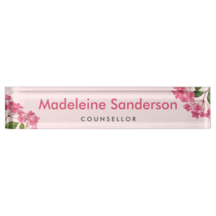 Watercolor Pink Hydrangea Lacecaps Illustration Desk Name Plate