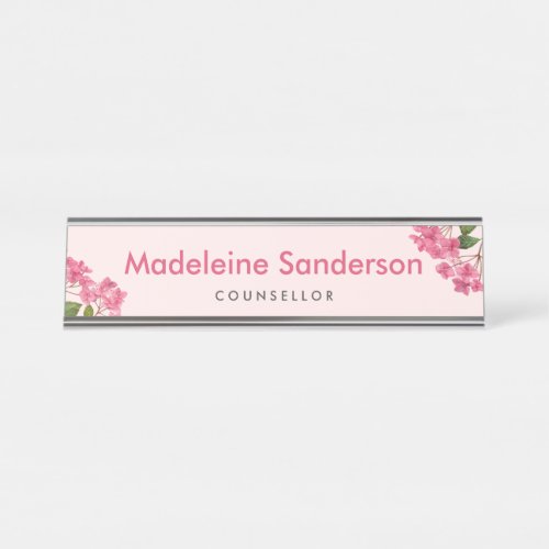 Watercolor Pink Hydrangea Lacecaps Illustration Desk Name Plate