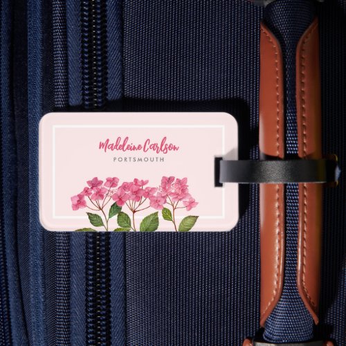 Watercolor Pink Hydrangea Lacecaps Illustration Luggage Tag