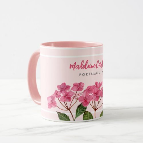 Watercolor Pink Hydrangea Lacecaps Illustration Mug