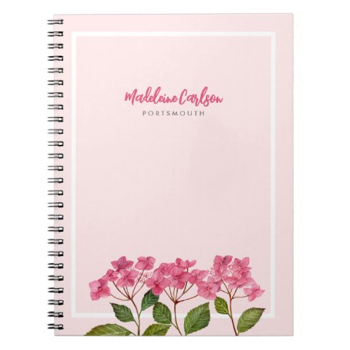 Watercolor Pink Hydrangea Lacecaps Illustration Notebook