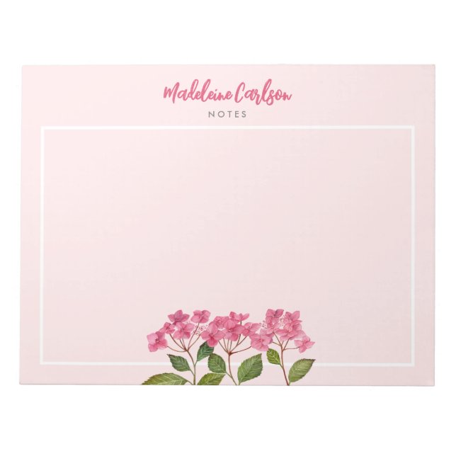 Watercolor Pink Hydrangea Lacecaps Illustration Notepad (Front)