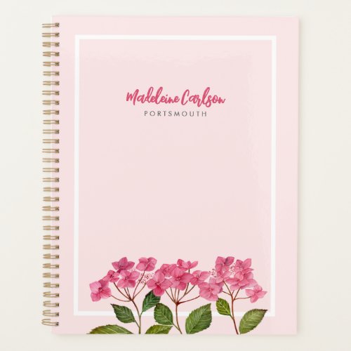 Watercolor Pink Hydrangea Lacecaps Illustration Planner