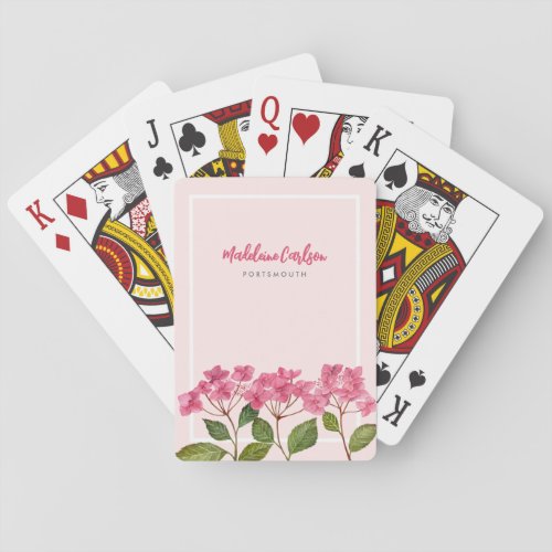 Watercolor Pink Hydrangea Lacecaps Illustration Playing Cards