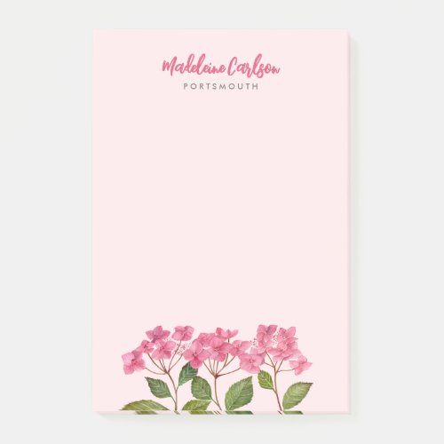 Watercolor Pink Hydrangea Lacecaps Illustration Post_it Notes