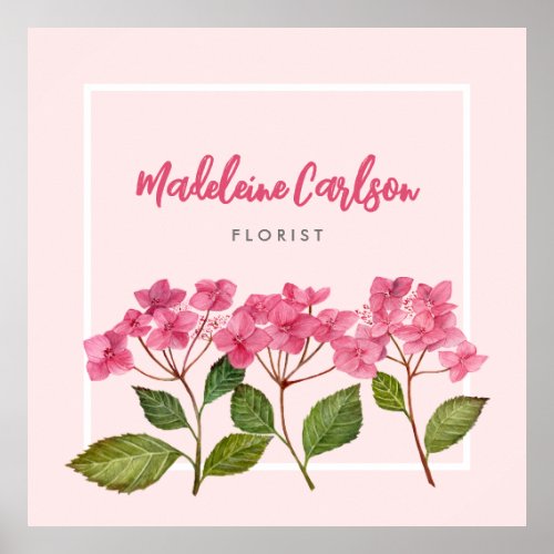 Watercolor Pink Hydrangea Lacecaps Illustration Poster