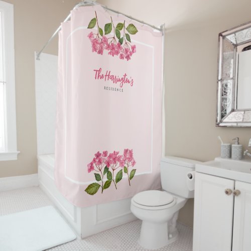 Watercolor Pink Hydrangea Lacecaps Illustration Shower Curtain