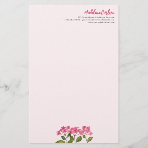 Watercolor Pink Hydrangea Lacecaps Illustration Stationery