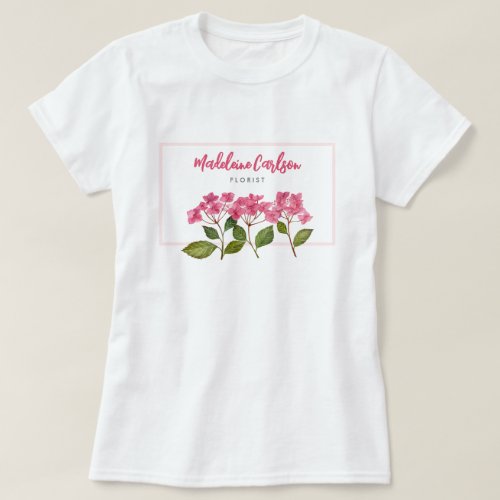 Watercolor Pink Hydrangea Lacecaps Illustration T_Shirt