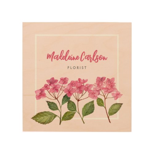 Watercolor Pink Hydrangea Lacecaps Illustration Wood Wall Art