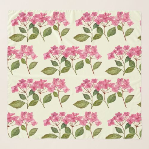 Watercolor Pink Hydrangea Lacecaps Pattern Scarf