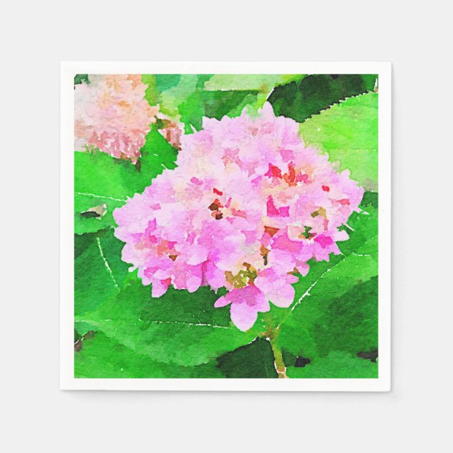 Watercolor Pink Hydrangea Napkins (Front)