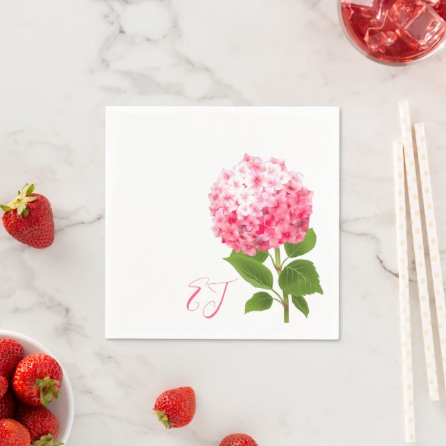 Watercolor Pink Hydrangea Napkins (Insitu)