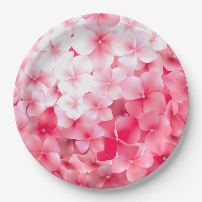 Watercolor Pink Hydrangea Paper Plates (Front)