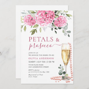 Watercolor Pink Hydrangea PETALS & Prosecco Invitation