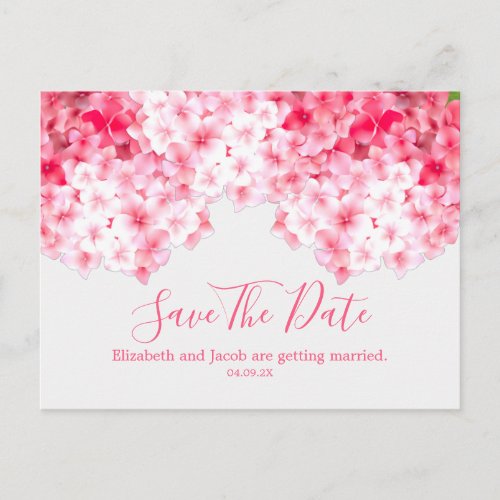 Watercolor Pink Hydrangea Save the Date Postcard