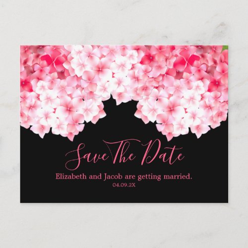 Watercolor Pink Hydrangea Save the Date Postcard