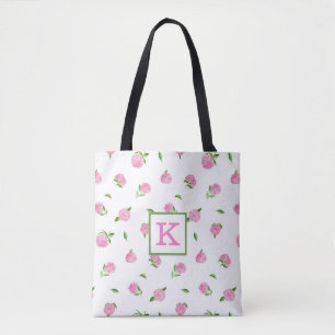 Watercolor Pink Hydrangeas Monogram Tote Bag