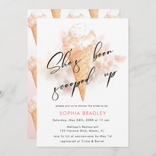 Watercolor Pink Ice Cream Bridal Shower  Invitation