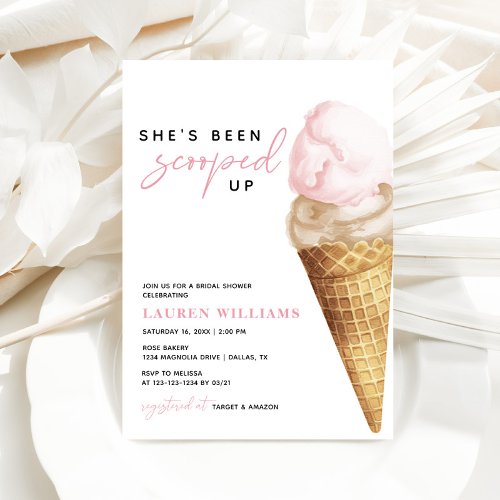 Watercolor Pink Ice Cream Bridal Shower Invitation