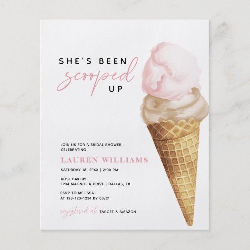 Watercolor Pink Ice Cream Bridal Shower Invitation Flyer