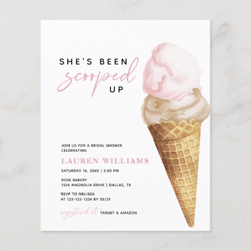 Watercolor Pink Ice Cream Bridal Shower Invitation Flyer