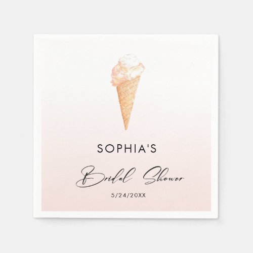 Watercolor Pink Ice Cream Bridal Shower Napkins