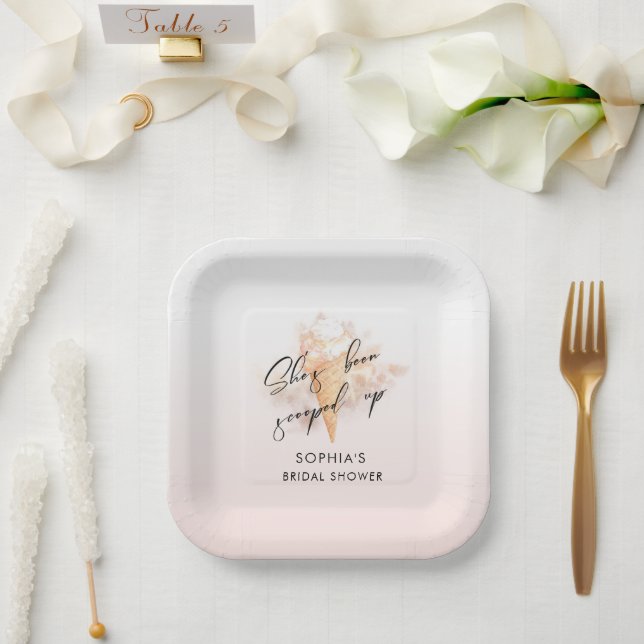 Watercolor Pink Ice Cream Bridal Shower  Paper Plates (Wedding)