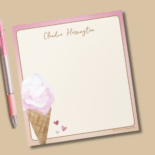 Watercolor Pink Ice Cream Personalized Stationery Notepad