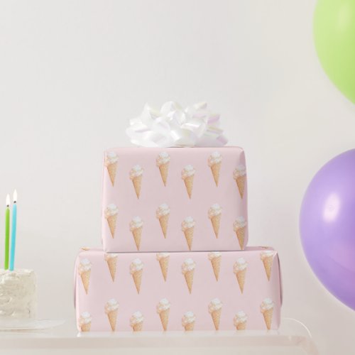 Watercolor Pink Ice Cream  Wrapping Paper