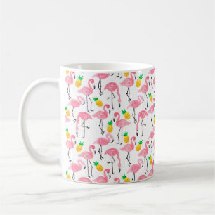 Watercolor pink ink flamingo and yellow pineapple coffee mug