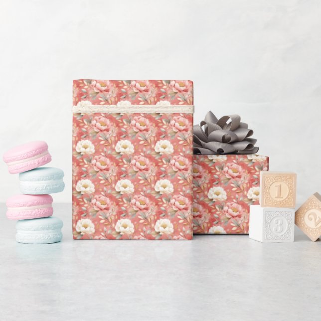 Watercolor Pink & Ivory Floral  Wrapping Paper (Baby Shower)