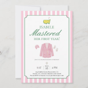Watercolor Pink Jacket Golf First Birthday Invitation