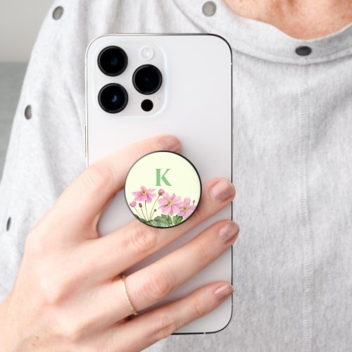 Watercolor Pink Japanese Anemone Floral Painting PopSocket