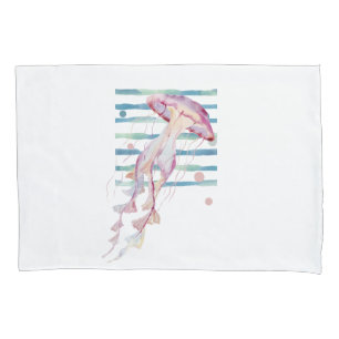 WATERCOLOR PINK JELLYFISH, BEACH, COASTAL PILLOW CASE