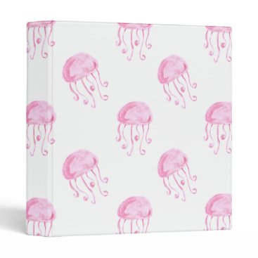 watercolor pink jellyfish beach design binder