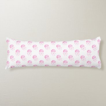 watercolor pink jellyfish beach design body pillow