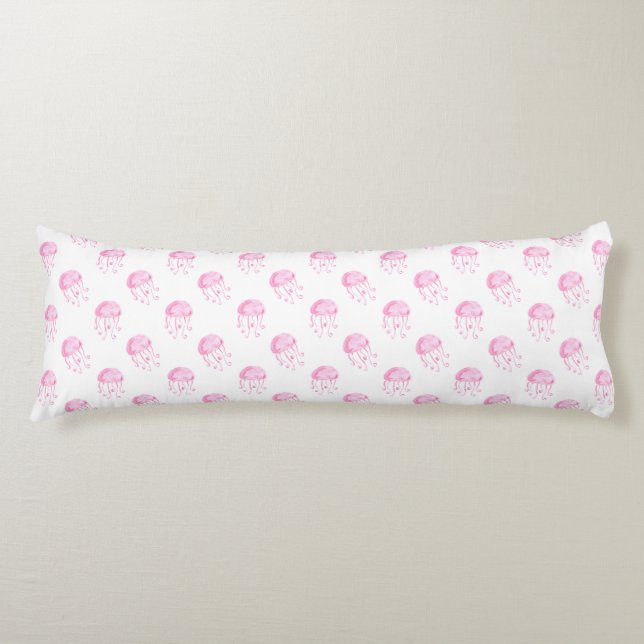 watercolor pink jellyfish beach design body pillow (Front)