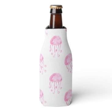 watercolor pink jellyfish beach design bottle cooler