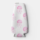 watercolor pink jellyfish beach design bottle cooler (Front)
