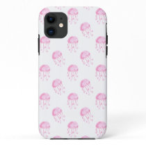 watercolor pink jellyfish beach design iPhone 11 case
