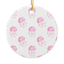 watercolor pink jellyfish beach design ceramic ornament