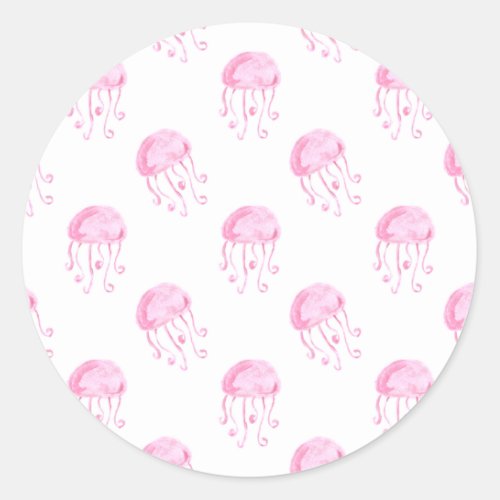 watercolor pink jellyfish beach design classic round sticker