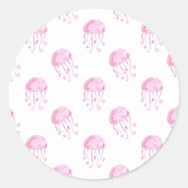 watercolor pink jellyfish beach design classic round sticker (Front)