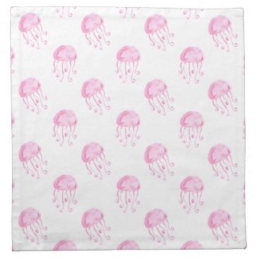 watercolor pink jellyfish beach design cloth napkin