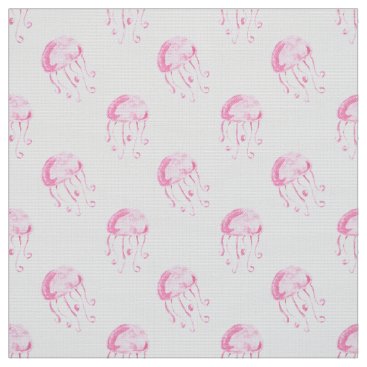 watercolor pink jellyfish beach design fabric