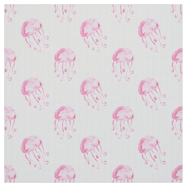watercolor pink jellyfish beach design fabric (Swatch)