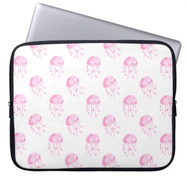 watercolor pink jellyfish beach design laptop sleeve