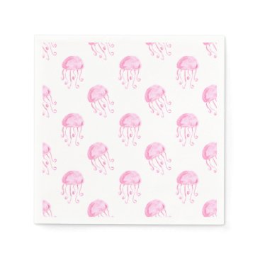 watercolor pink jellyfish beach design napkins
